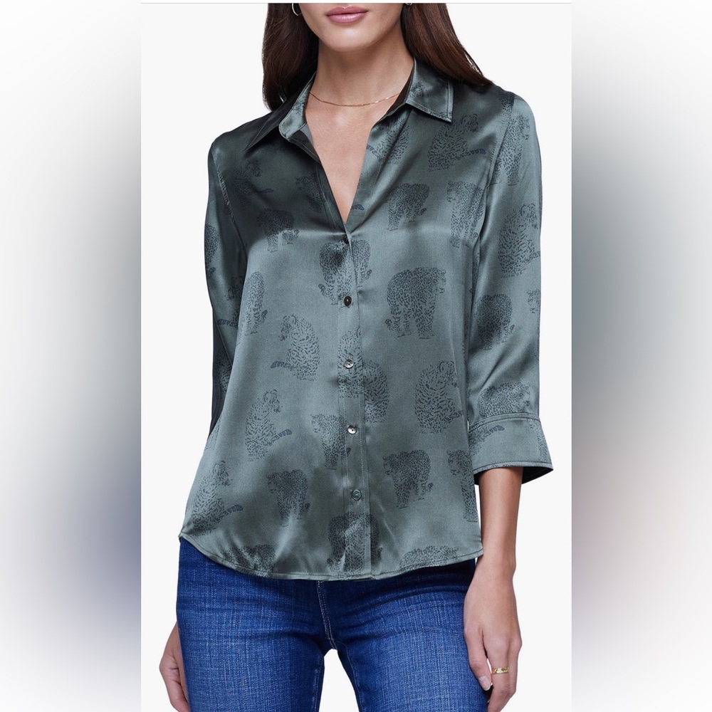 L’Agence Dani Tiger Print Silk Button Up Shirt